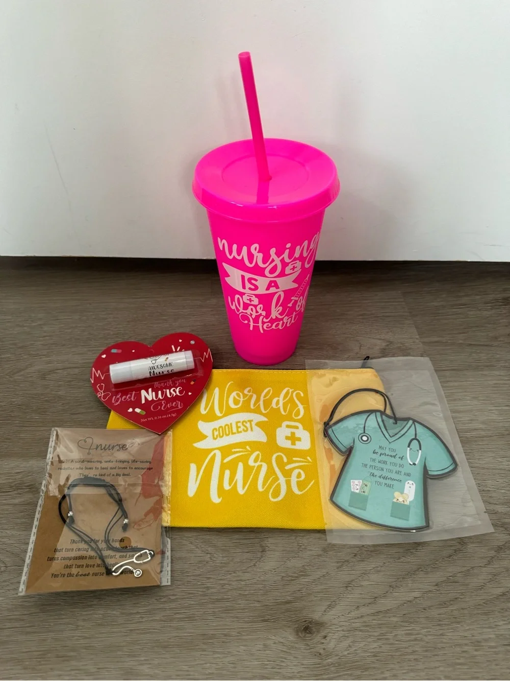 Nurse Appreciation Hot Pink Tumbler with Straw Bundle